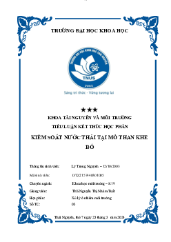 Tiểu luận Xử lý ô nhiễm môi trường : Kiểm soát nước thải tại mỏ than Khe Bố | Trường Đại học Khoa học, Đại học Thái Nguyên