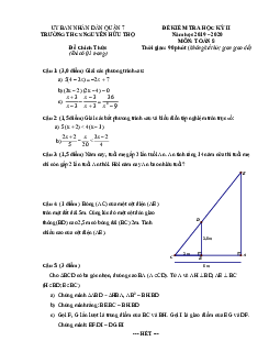 Đề thi HK2 Toán 8 năm 2019 – 2020 trường THCS Nguyễn Hữu Thọ – TP HCM