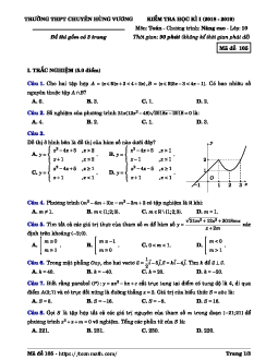 Đề thi HK1 Toán 10 năm 2018 – 2019 trường THPT chuyên Hùng Vương – Bình Dương