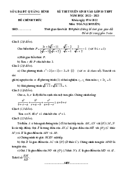 Đề tuyển sinh lớp 10 môn Toán (chuyên) năm 2022 – 2023 sở GD&ĐT Quảng Bình