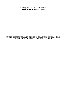 Đề thi (đề xuất) Olympic 10 tháng 3 lần thứ 3 môn Tiếng Anh năm 2019 môn Tiếng Anh 11 THPT Quang Trung