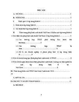 Phân tích : “Thực trạng pháp luật cạnh tranh Việt Nam về tập trung kinh tế”. học phần Luật hành chính