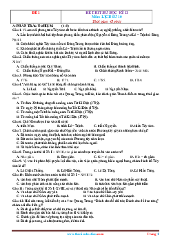 Bộ đề thi Lịch Sử 10 HK 2 năm học 2020-2021 (có đáp án)