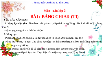 Giáo án điện tử Toán 3 Chương 1 Cánh diều: Bảng chia 9 (tiết 1)