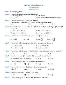 Đề thi giữa học kì 1 môn Toán 10 năm học 2022-2023 (có đáp án)