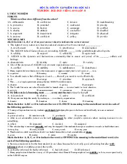 Bộ câu hỏi ôn thi Tiếng Anh 11 học kỳ 1 năm 2022-2023