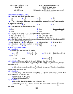 Đề kiểm tra giữa học kỳ 2 Toán 6 năm 2021 – 2022 sở GD&ĐT Bắc Ninh