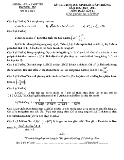 Đề thi HSG cấp trường Toán 11 năm 2020 – 2021 trường Cẩm Xuyên – Hà Tĩnh