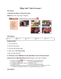 Tiếng Anh 7 Smart World Unit 4 Lesson 1