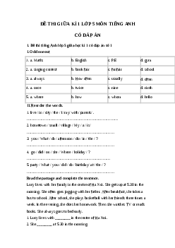 Đề thi giữa kì 1 lớp 5 môn tiếng Anh có đáp án Tải nhiều
