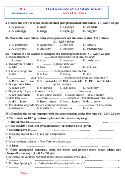 Bộ đề thi HK2 Tiếng Anh 8 năm 2021-2022 có đáp án