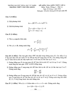 Đề kiểm tra Toán 9 năm 2023 – 2024 trường chuyên KHTN – Hà Nội (Vòng 1 – Đợt 1)