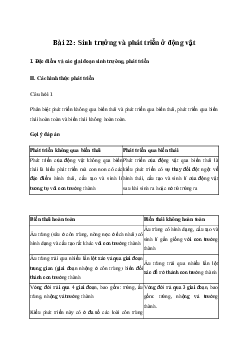 Giải Sinh học 11 Bài 22: Sinh trưởng và phát triển ở động vật| Kết nối tri thức