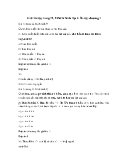 Giải sinh 9 trang 22, 23 bài: Ôn tập chương 1