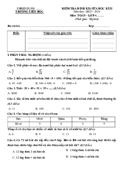 Đề thi giữa học kì 2 môn Toán 4 năm 2023 - 2024 sách Kết nối tri thức với cuộc sống | đề 4