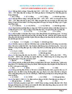Bài tập trắc nghiệm môn vật lý 9 Bài 17 Bài tập vận dụng định luật Jun - Lenxơ (có đáp án)