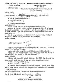 Đề khảo sát Toán 9 lần 1 năm 2022 – 2023 phòng GD&ĐT Hà Đông – Hà Nội