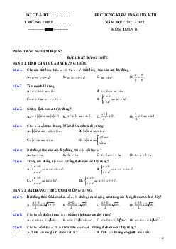 Đề cương ôn thi giữa học kì 2 môn Toán 10 năm 2023 - 2024 (Sách mới) | Chân Trời sáng tạo