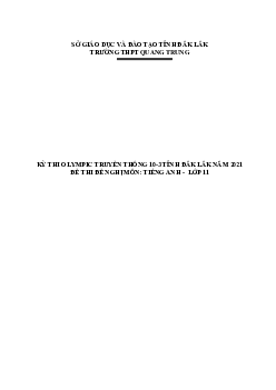 Đề thi Olympic 10 tháng 3 lần thứ 5 môn Tiếng Anh năm 2021 lớp 11 THPT Quang Trung