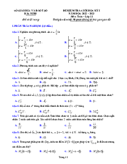 Đề kiểm tra cuối học kỳ 1 Toán 11 năm 2022 – 2023 sở GD&ĐT Bắc Ninh