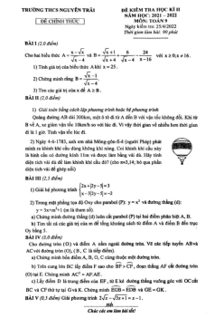 Đề học kì 2 Toán 9 năm 2021 – 2022 trường THCS Nguyễn Trãi – Hà Nội