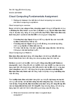 Cloud Computing Fundamentals Assignment | Kiến Trúc Máy Tính Và Hệ Điều Hành | Đại học Khoa học Xã hội và Nhân văn, Đại học Quốc gia Thành phố HCM