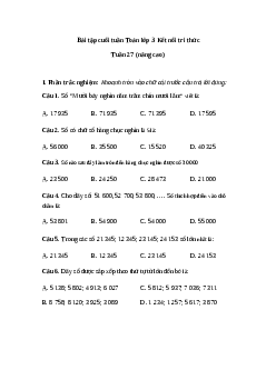 Phiếu bài tập cuối tuần lớp 3 môn Toán - Tuần 27 (Nâng cao) | Kết nối tri thức
