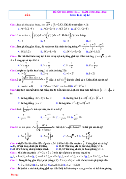 Đề Luyện Thi HK2 Môn Toán 12 Có Đáp Án Năm 2022-Đề 6