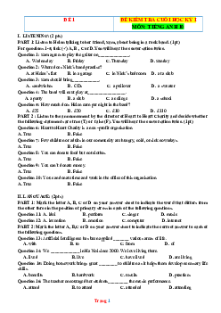 Đề kiểm tra học kỳ 1 Tiếng Anh 10 smart world (có đáp án)