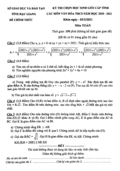 Đề học sinh giỏi cấp tỉnh Toán THCS năm 2020 – 2021 sở GD&ĐT Hậu Giang
