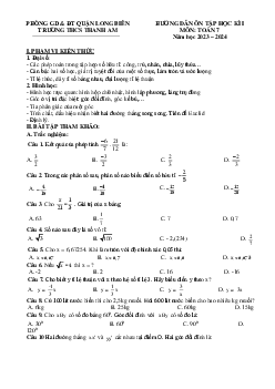 Ôn tập cuối kì 1 Toán 7 năm 2023 – 2024 trường THCS Thanh Am – Hà Nội