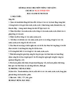 Chủ đề 20: Ngày tuyệt vời | Bài 3 | Giáo án Tiếng Việt 1 bộ sách Chân trời sáng tạo