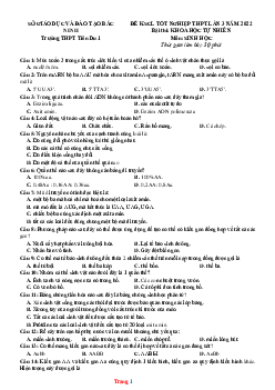 Đề Thi Thử Tốt Nghiệp Môn Sinh 2022 THPT Tiên Du -Lần 3 (Có Lời Giải)
