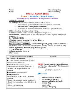 Giáo án Tiếng Anh 8 Unit 3: Adventure | Friends Plus