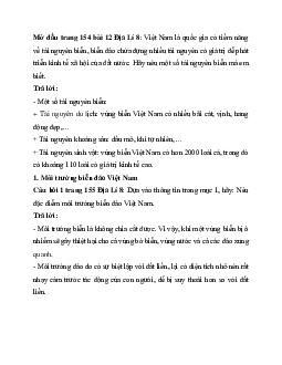 Giải SGK Địa lý 8 bài 12: Môi trường và tài nguyên thiên nhiên biển đảo Việt Nam | Kết nối tri thức