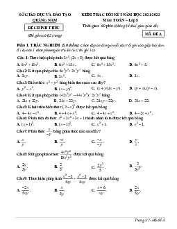 Đề kiểm tra cuối kỳ 1 Toán 8 năm 2021 – 2022 sở GD&ĐT Quảng Nam