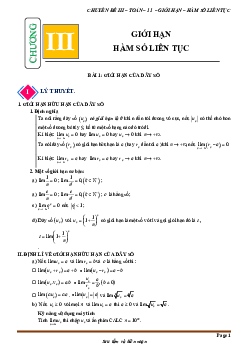 Chuyên đề giới hạn, hàm số liên tục Toán 11 Cánh Diều