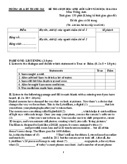 Phòng GD&DT Thanh Oai đề thi chọn học sinh giỏi lớp 9 năm 2014-2015 môn Tiếng Anh