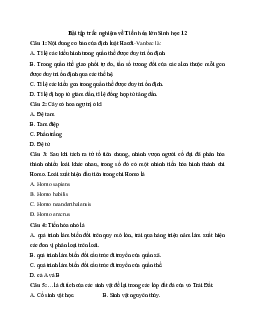 Trắc nghiệm Sinh học 12 bài 31: Tiến hóa lớn