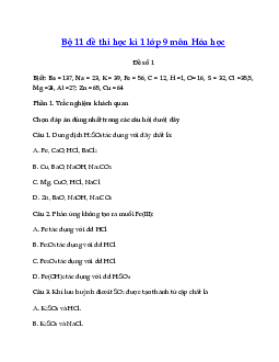 Bộ đề thi học kì 1 Hóa 9 năm học 2023 - 2024 Có đáp án (11 đề)