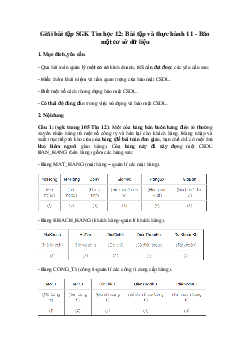 Giải bài tập SGK Tin học 12: Bài tập và thực hành 11 - Bảo mật cơ sở dữ liệu