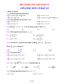 Đề Cương Ôn Thi Giữa Kỳ 2 Toán 12 Năm 2021-2022 Có Đáp Án
