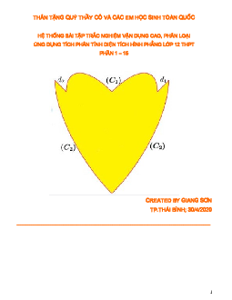 Hệ thống bài tập vận dụng cao, phân loại ứng dụng tích phân tính diện tích hình phẳng Toán 12