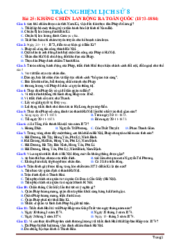 Trắc nghiệm Sử 8 Bài 25 Kháng chiến lan rộng ra toàn quốc (1873-1884) có đáp án