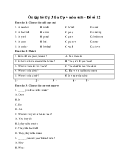 Ôn tập hè lớp 3 lên lớp 4 môn Anh - Đề số 12