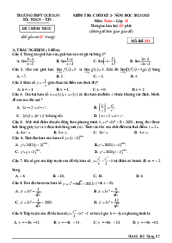 Đề cuối học kỳ 2 Toán 11 năm 2022 – 2023 trường THPT Quế Sơn – Quảng Nam