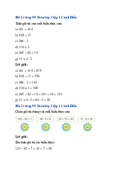 Giải SGK Toán lớp 3 trang 89, 90 Tính giá trị biểu thức số | Cánh Diều