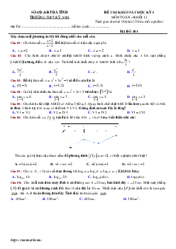 Đề thi học kỳ 1 Toán 12 năm 2018 – 2019 trường THPT Kỳ Anh – Hà Tĩnh