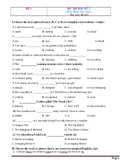 20 đề thi học kỳ 2 môn Tiếng Anh 8 có đáp án và lời giải