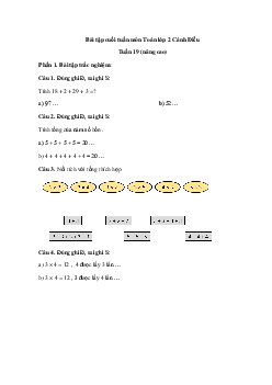 Phiếu bài tập cuối tuần Toán 2 Cánh diều - Tuần 19 (nâng cao)
